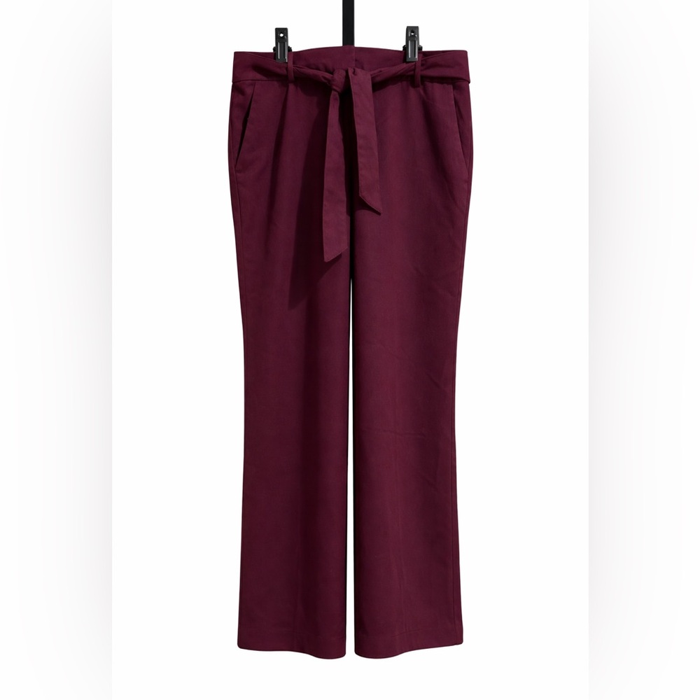 Loft Wide Leg Tie-Waist Pants in Deep Plum